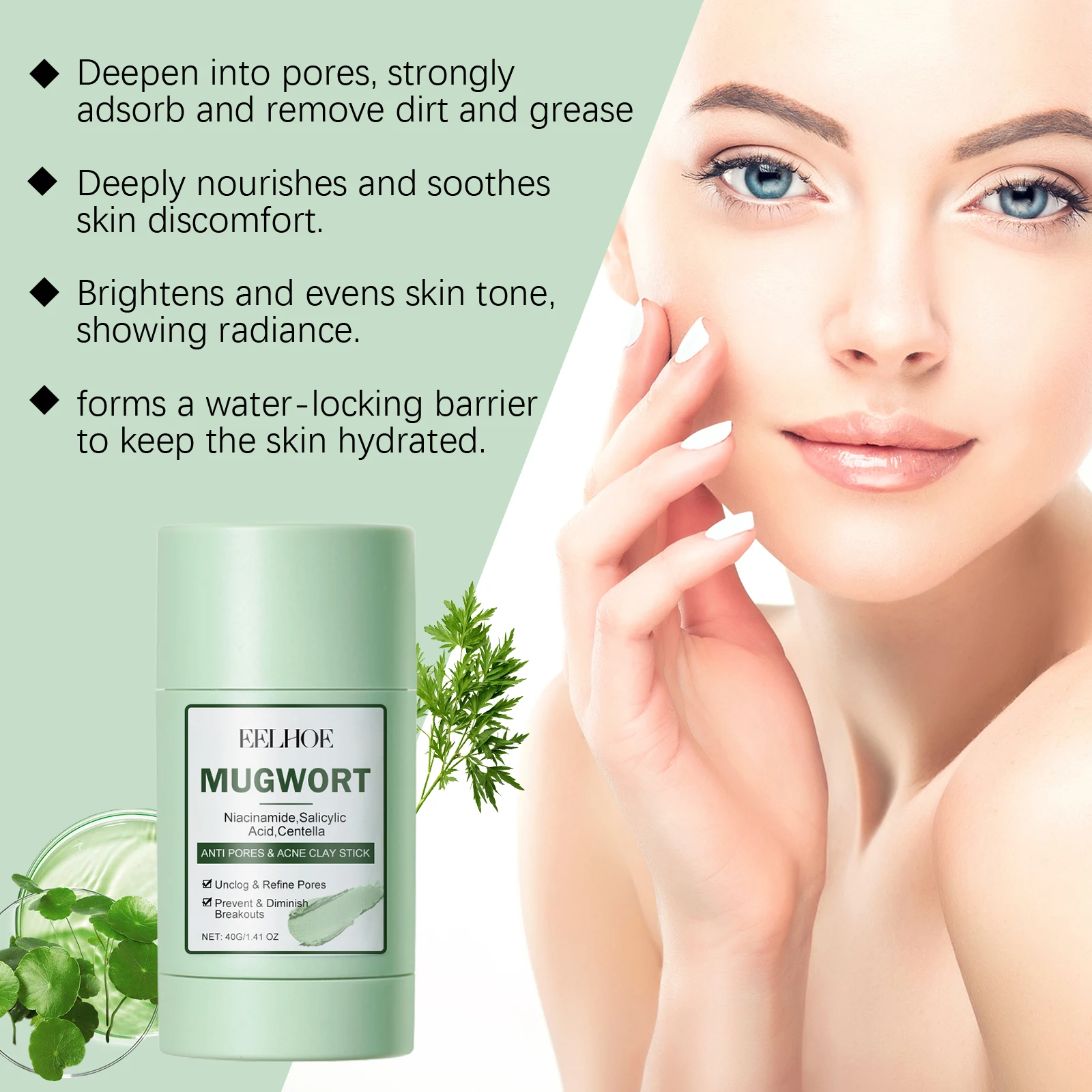 Mugwort Camellia Niacinamide Clay Stick Mask Face Redness Soothing Breakout Control Centella Salicylic Acid Gentle Mud Mask