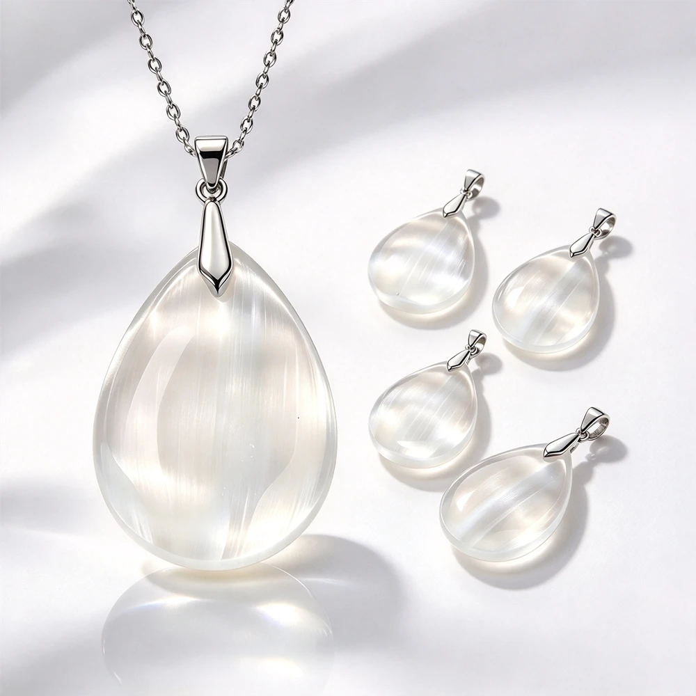 1PC Teardrop Shape Selenite Charm Pendant Polished Natural Mineral Ornament for DIY Jewelry Making Golden Plated P2D115