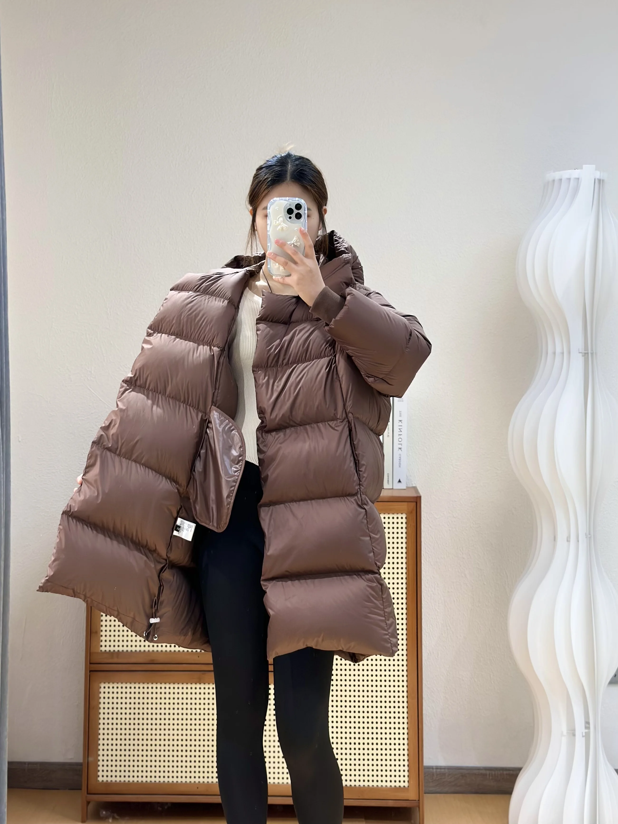 New Women\'s Down Jacket White Duck Down Thickened Korean Version of The Bread Clothing Loose Medium-length Cocoon Hooded Jacket