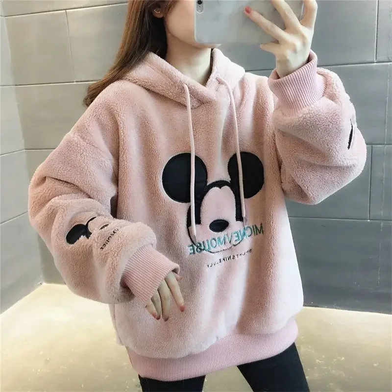 

2024 Mickey Minnie Mouse Y2k Hoodies Women Autumn Winter Pullover Tops Cartoons Femme Plus Velvet Clothes