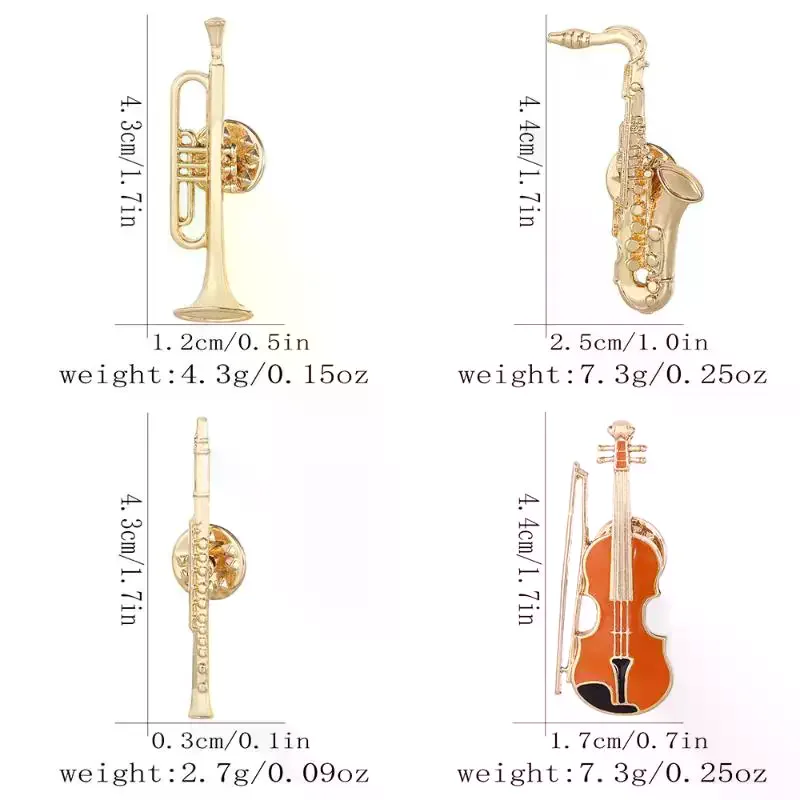 1Pcs Symphony Orchestra Badge Funny Musical Instruments Enamel Brooches Trumpet Clarinet Saxophone Violin Shaped Golden Pins - view 5