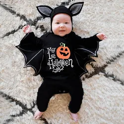 Baby's First Halloween Costume Black Bat Romper Jumpsuit Infant Boys Girls Purim Party Carnival Fancy Dress Cosplay Long Shorts