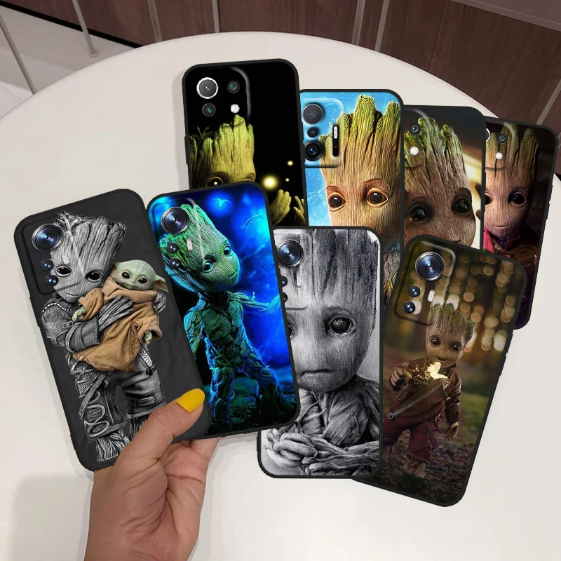 Hero Marvel Cool Groot For Xiaomi Mi 12 12T 11 10 11T 10T 9T 9 Note 10 Ultra Pro Lite TPU Soft Silicone Black Phone Case