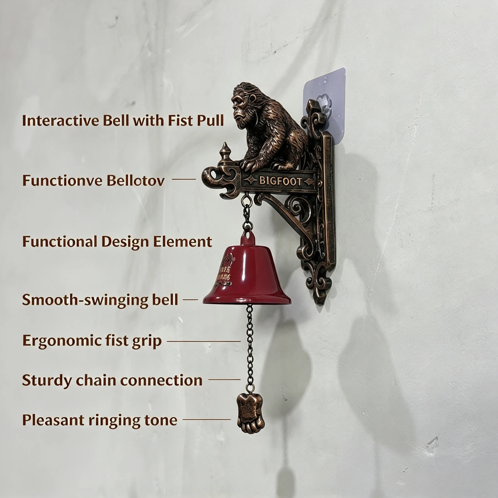 Vintage Bigfeet Devil Wall Bell, Red Metal Doorbell Hanging Ornament, Christmas Gothic Home Decor Party, Gift For Adults Kids