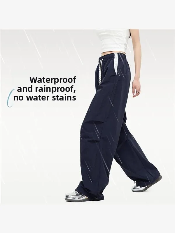 Pantalones deportivos Qui Dry de nailon de cintura alta para mujer, novedad de verano, ropa de trabajo informal de pierna ancha con puños Dstring, reflectante Ciwalk