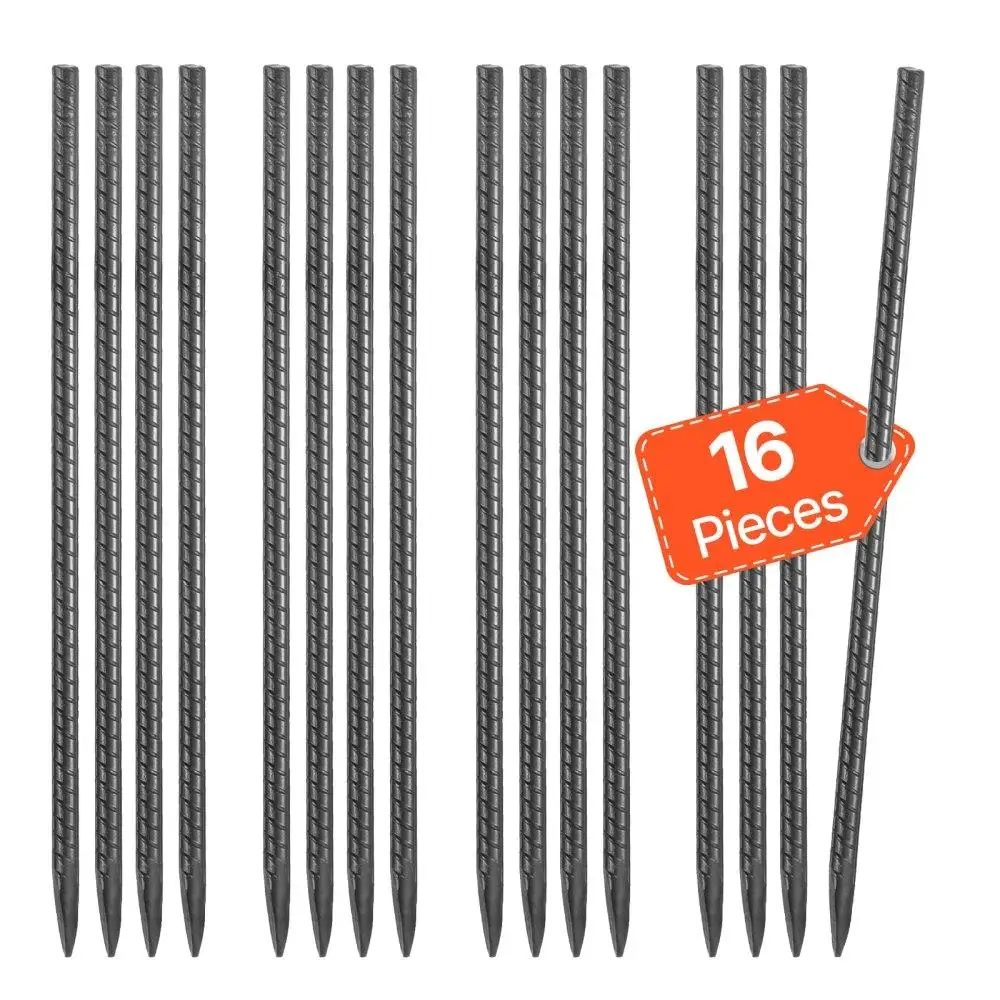 

16Inch Heavy Duty Galvanized Steel Rebar Stakes Ground Anchors Set of 16 for Camping Garden Landscape Use