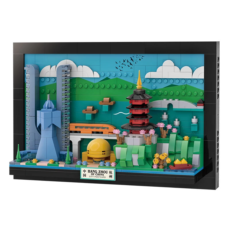 

Hangzhou Skyline City Postcard Small Particle Building Blocks 3D Wall Hanging Ornament Desk Toy Souvenir Gift