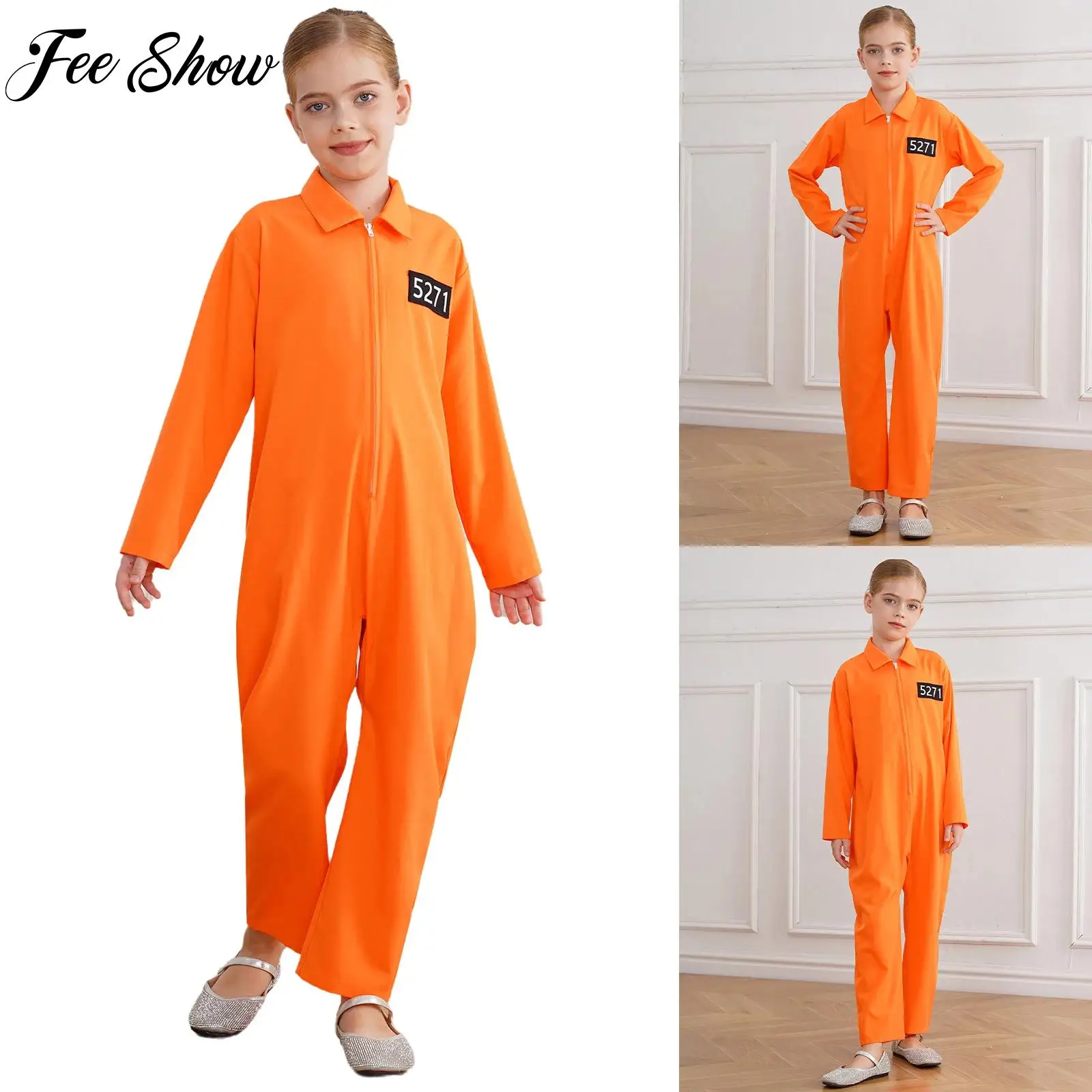 

Boys Girls Halloween Orange Prisoner Jumpsuit Jailbird Role Play Costume Prisoner Cosplay Jumpsuit Prison Uniform Fancy Dress Up