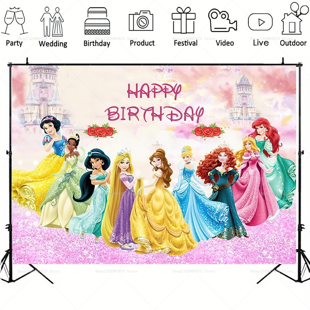 Disney Princess Snow White Elsa Cinderella Girls Birthday Photography Backgrounds Party Decors Baby Shower Photo Studio Backdrop