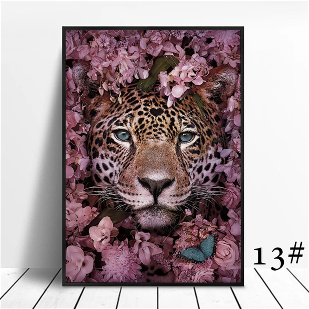 Animal Flower Lion Tiger Elephant Elk Orangutan Printed Water-Soluble Canvas 11CT Cross-Stitch DIY Embroidery            Gift