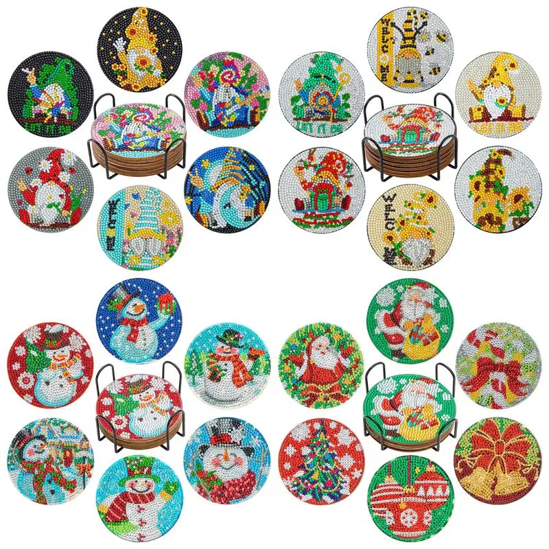 

CHENISTORY 6pcs Diamond Art Coasters Diy Santa Claus Pattern Drink Cup Cushion Diamond Painting Kits For Crafts Home Decor
