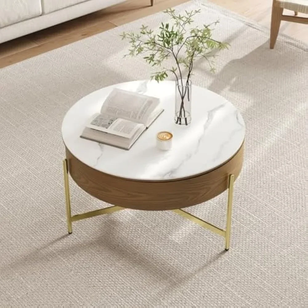 Table basse ronde relevable, table basse circulaire de 31.5 pouces avec rangement, table basse moderne pour le salon, la maison et le bureau