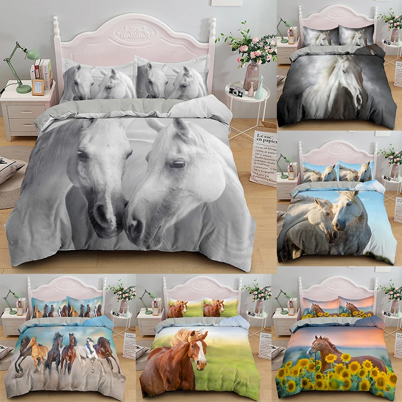 3D Horse Printed Bedding Set Duvet Cover Set Single Twin Full Queen King Size Bedding Soft Quilt Cover Comforter Bedding Sets