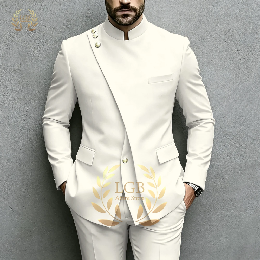 Men's Two - Piece Suit with Stand Collar & Slanted Placket, Slim Fit Formal Wear for Wedding, Banquet & Business Occasions