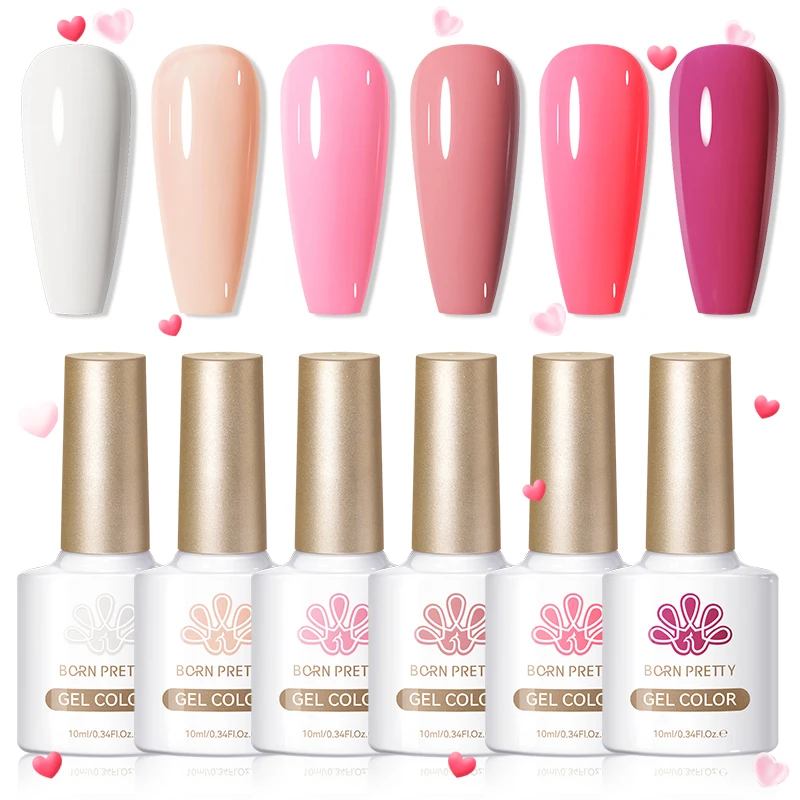 BORN PRETTY Set di 6 Smalti Gel da 10ml Rosa Trasparente Semi-Permanente Soak Off UV LED per Nail Art e Manicure