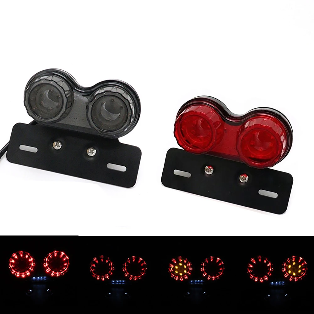 Torvian Universal Motorcycle Dual Round LED Tail Light Rear Brake Stop Lamp Turn Signal Indicator License Plate Light