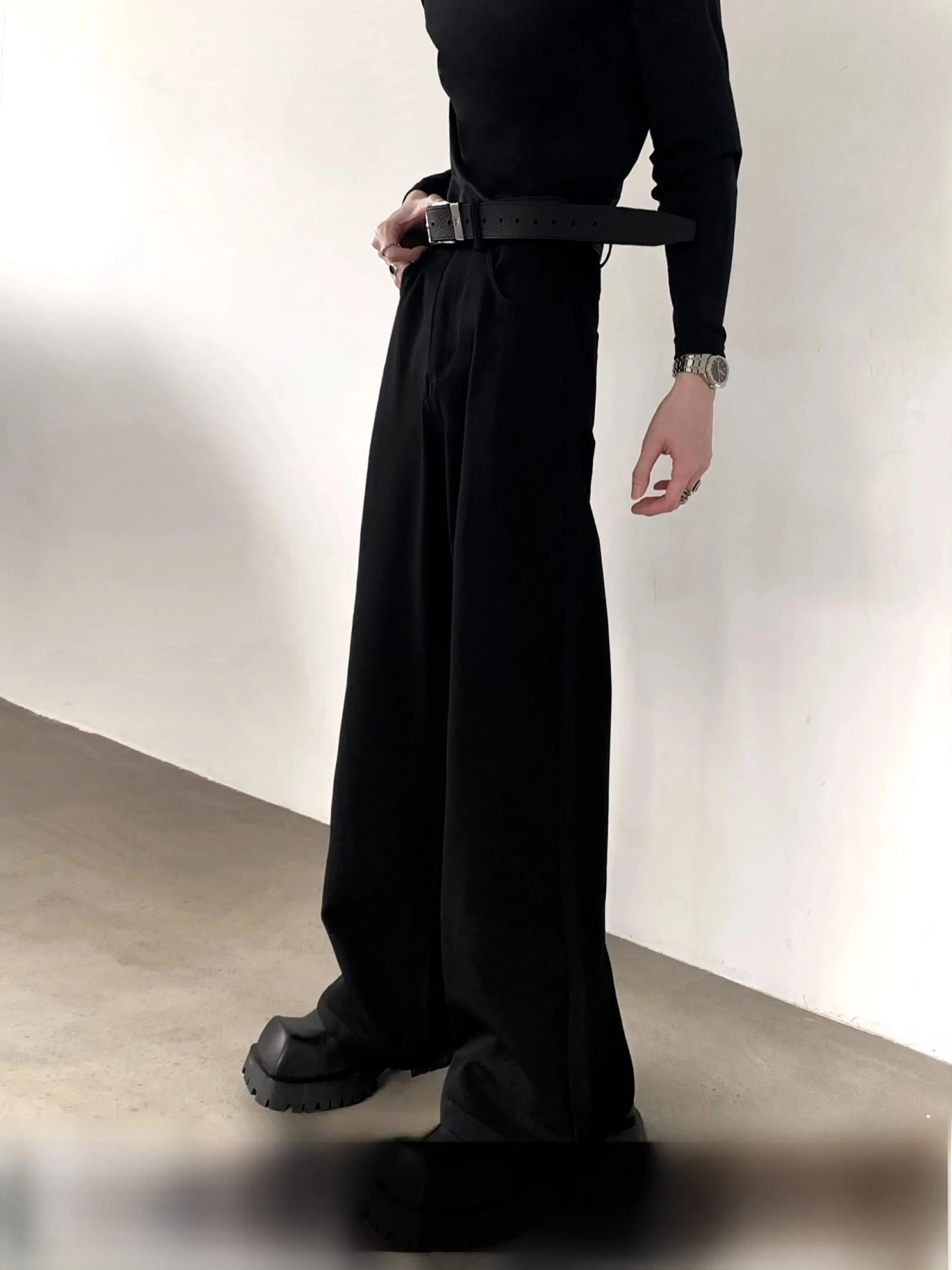 Black Micro Flare 517 Style Men's West Pants CleanFit Drapey Commute High-End Casual Trousers Autumn Mountain Wind Classic