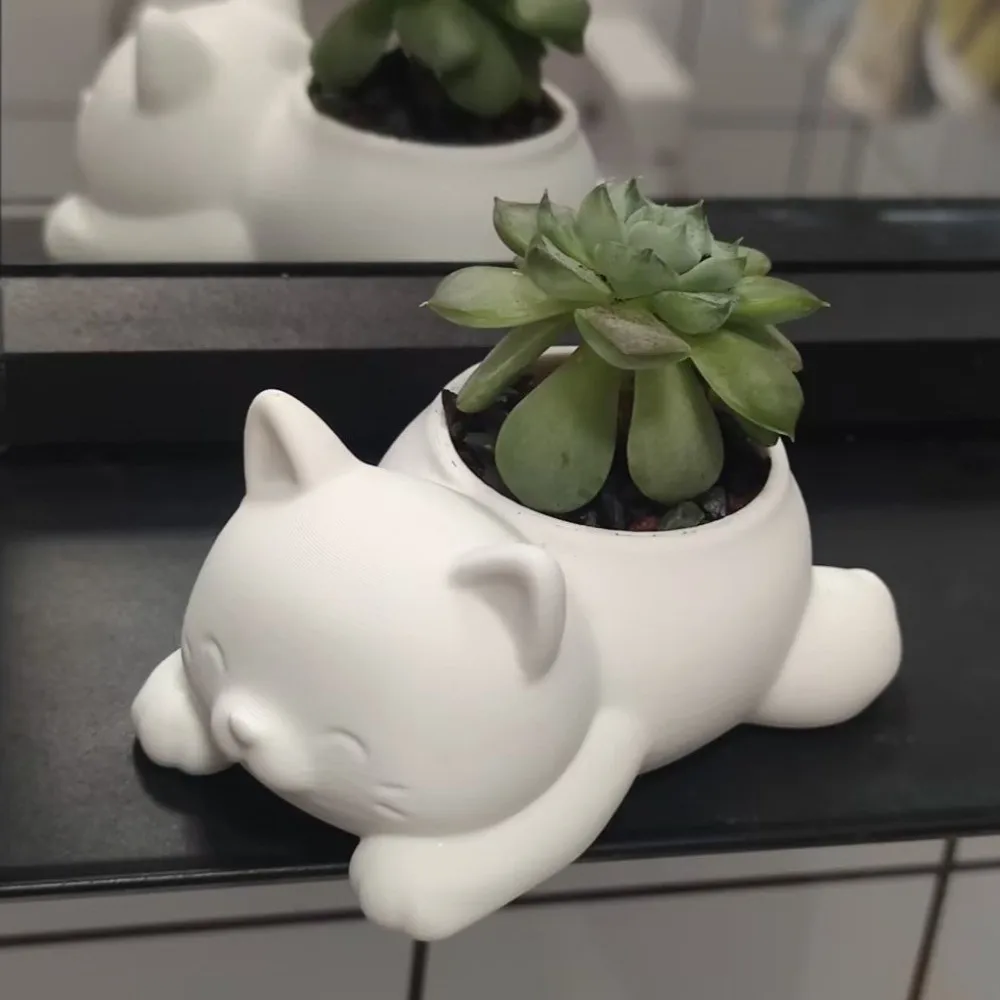 3D Printed Cat Flower Pot Ornaments Decoration Mini Plant Pot Cute Multi-functional Cat-shaped