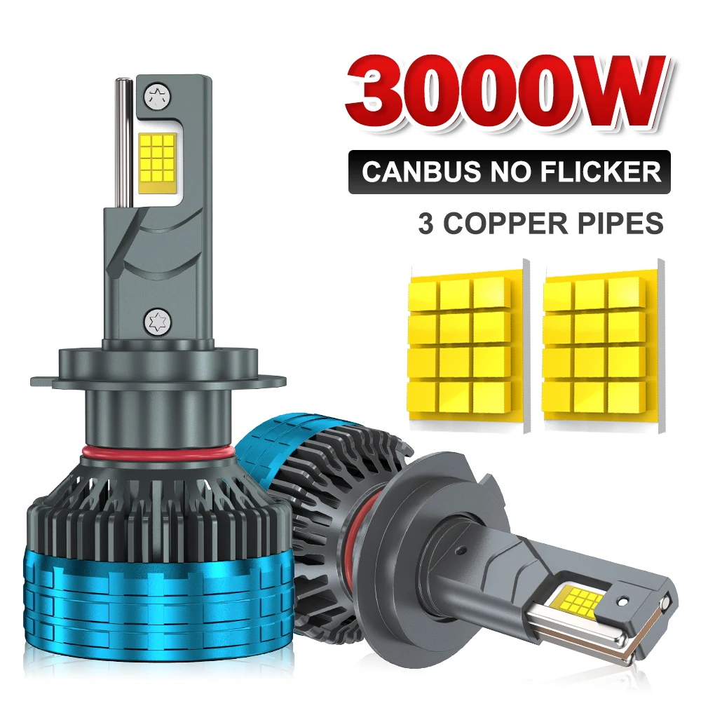 

H7 6000K 3000W 2PCS H4 Led Lamp 3 Copper tubes 4200000LM Led Lights For Car H1 H11 HB3 9005 HB4 9006 Led Headlight Bulb 12V