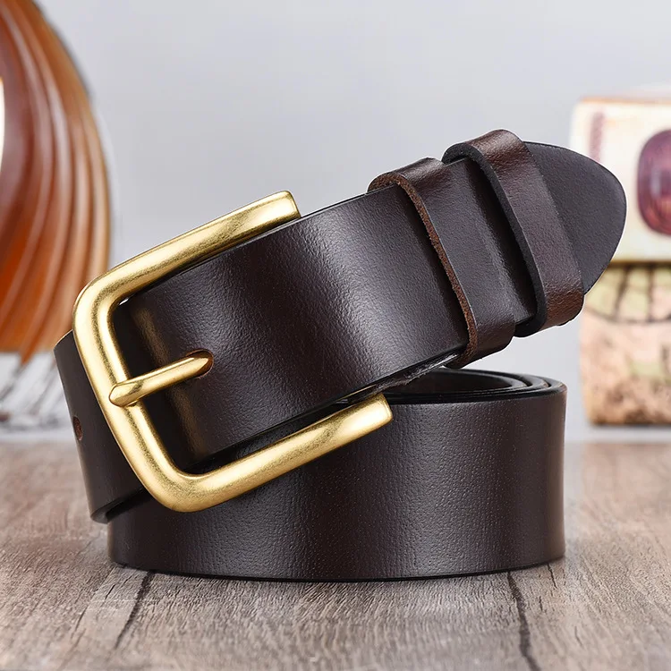 Belt men's top layer cowhide needle buckle belt retro denim versatile belt