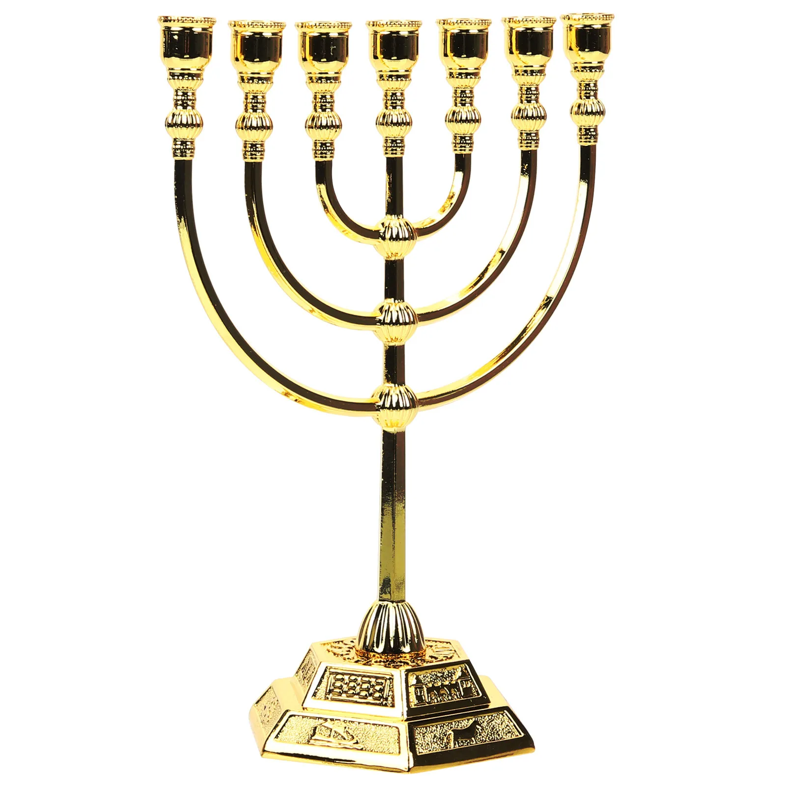 Hanukkah Decor 7-Branch Metal Candle Holder Candelabra Retro Candle Stand Chanukah Menorah Candlestick Stand Golden