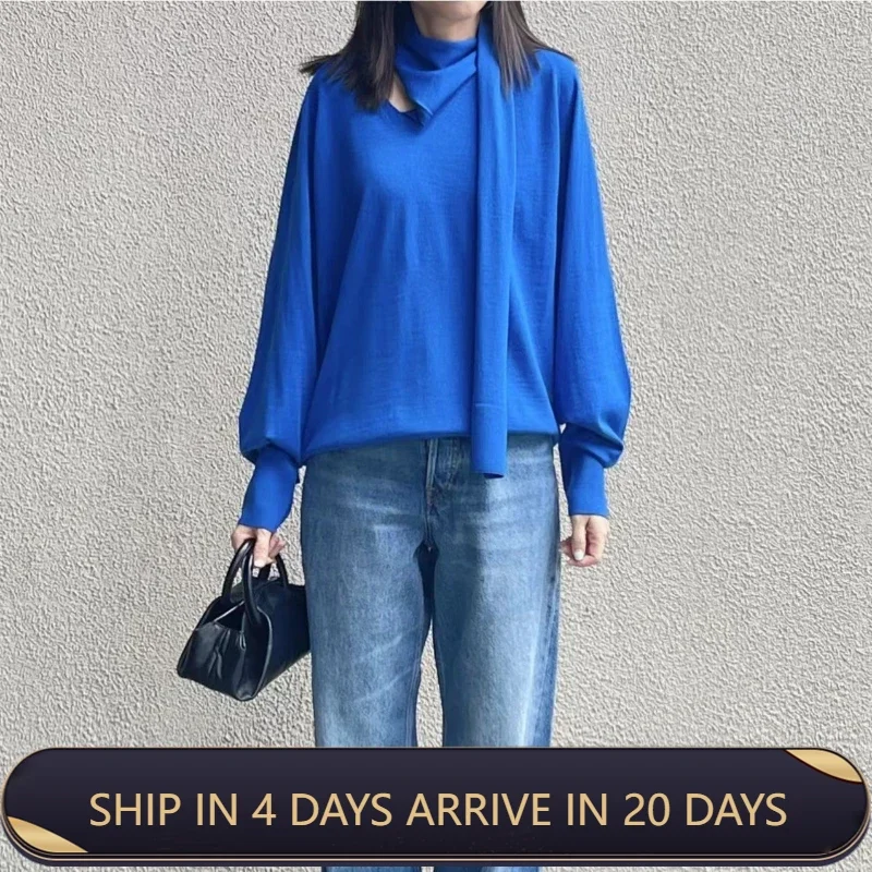 Stylish And Warm Classic Women's Scarf High Neck Woolen Long Sleeve Sweater 2024 New Trendy Knitted Top For Women