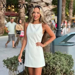 KONDALA 2026 Spring Summer Streetwear Women Mini Dresses Fashion Vintage Elegant Solid Cami Sleeveless O Neck Ladies Dresses