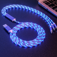 3-in-1 Multi USB Universal Flowing LED Light Up Phone Charge Cable， Lightning+Type C+Micro USB Glowing Charger Connector Cord