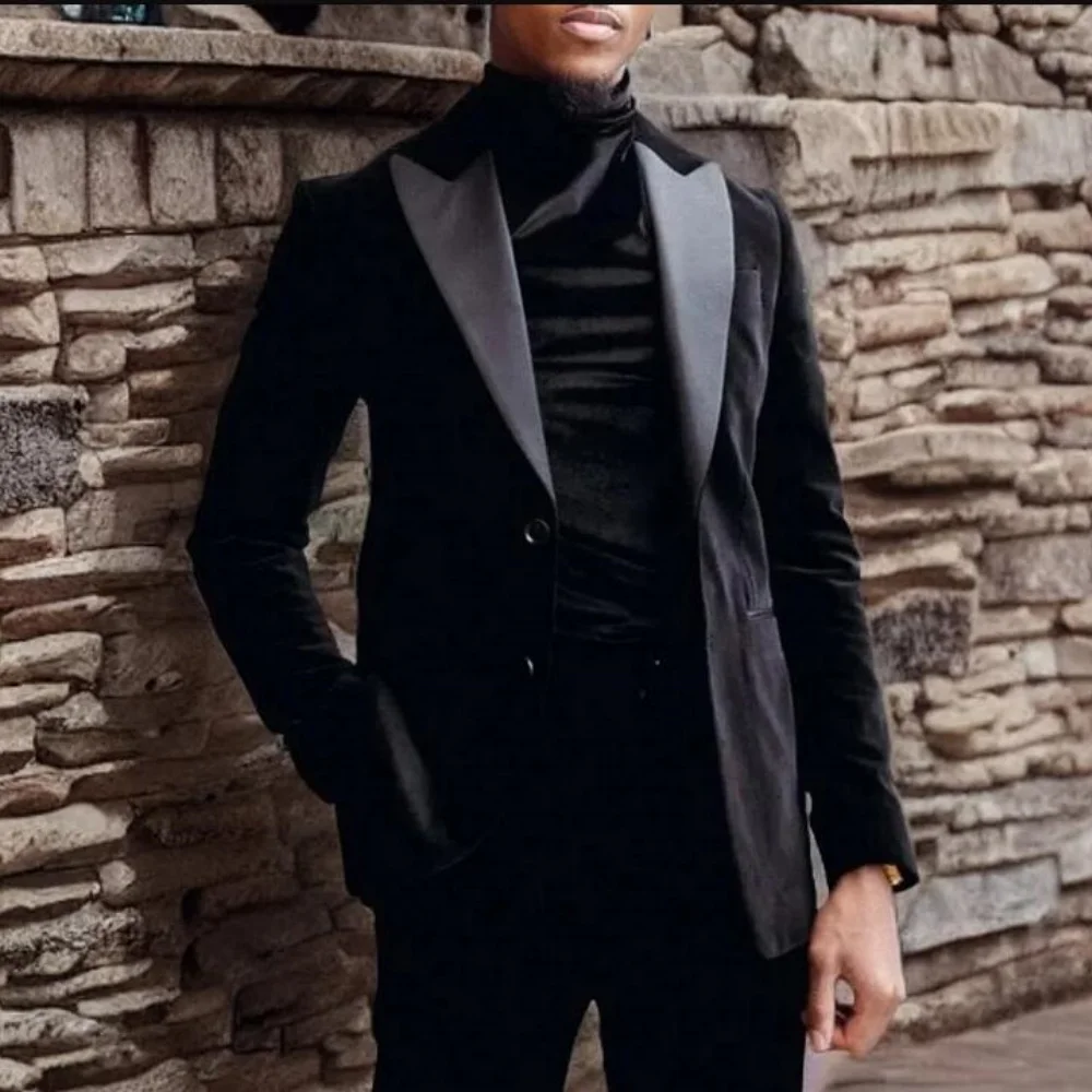 

Black Men's Suit 2 Piece Set Business Formal Jacket Pants Groom Wedding Tuxedo Custom Men XS-6XL Suit