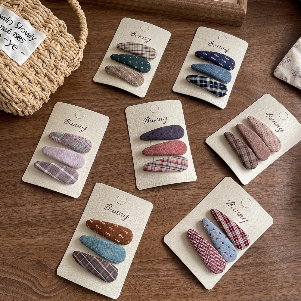 

Набор из 3 заколок для волос в клетку и горошек с эффектом капли, ретро-аксессуары для девочек, заколки для челки и боковых прядей, детские заколки для волос