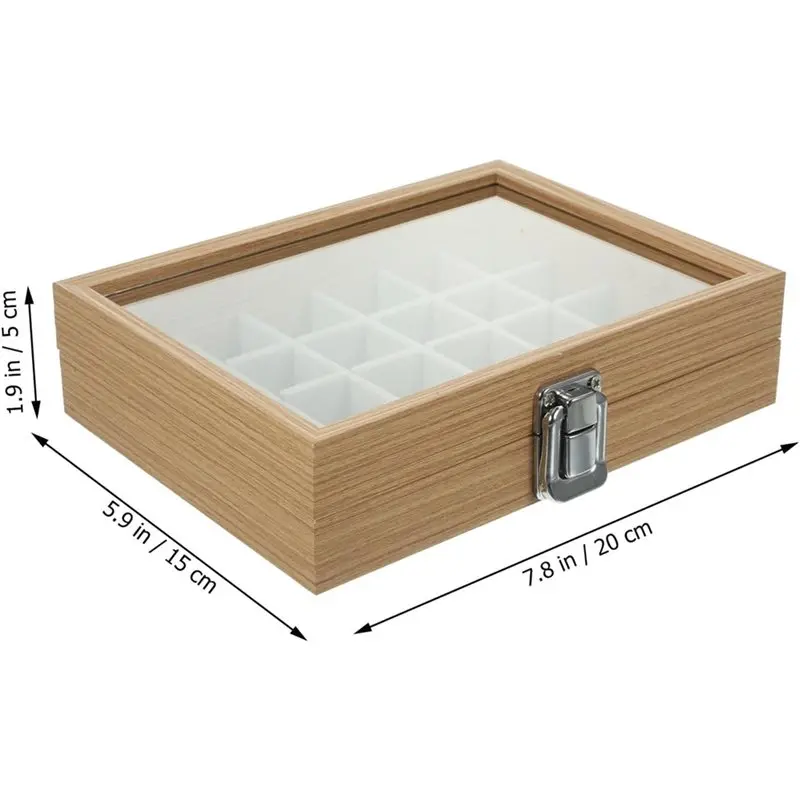 HOT-Wooden Jewelry Box With Lid 24-Grid Storage Organizer Tray Portable Multi-Compartment Display Case