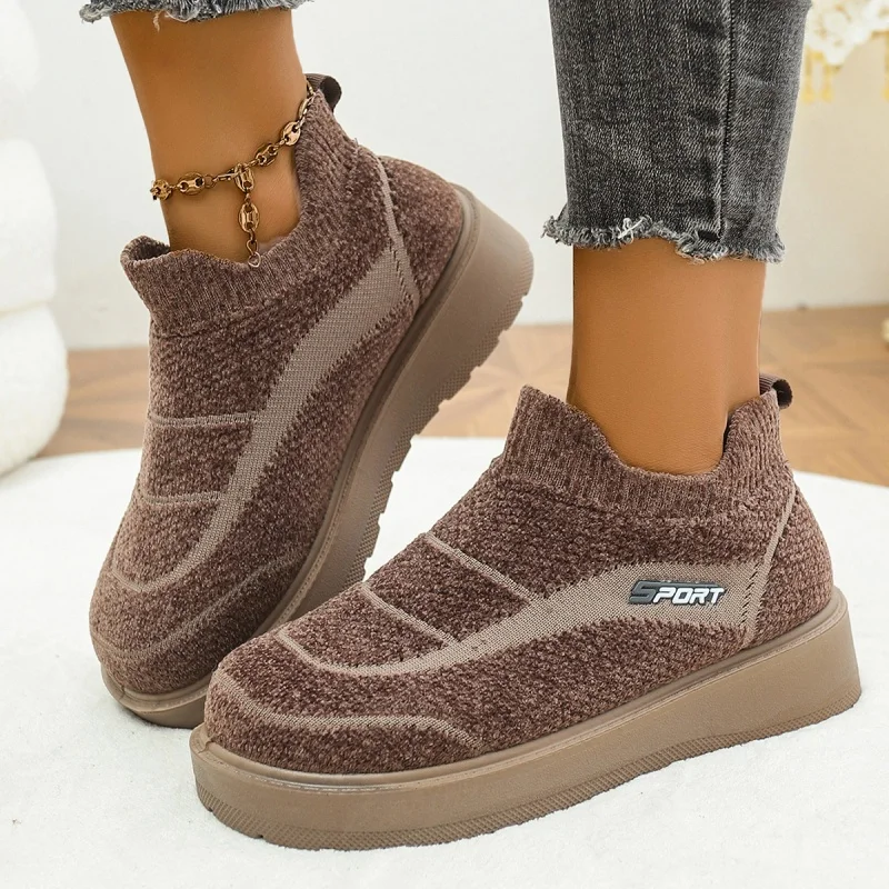 أزياء جديدة نمط مريح ارتداء مقاومة المضادة للانزلاق أحذية نسائية الشتاء أنيقة بلون جولة رئيس أحذية العمل الدافئة