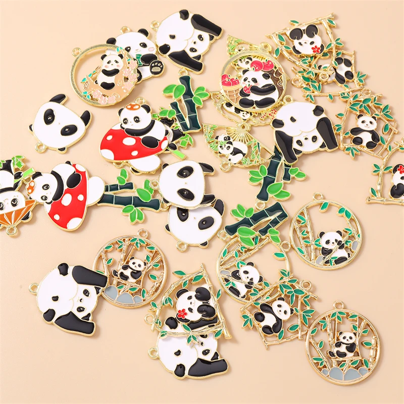 10 Stück gemischte Cartoon-Tieranhänger aus Emaille, Panda-Bambus-Anhänger für Schmuckherstellung, Ohrringe, Anhänger, Halsketten, DIY-Bastelzubehör – Detail 3