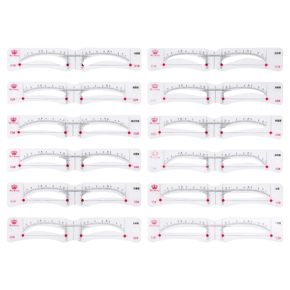 12 teile/satz Fixierbare Augenbraue Schablonen Wiederverwendbare Aufkleber Make-Up Zeichnung Augenbraue Stempel Pflege Stirn Former Vorlage Schönheit Werkzeuge
