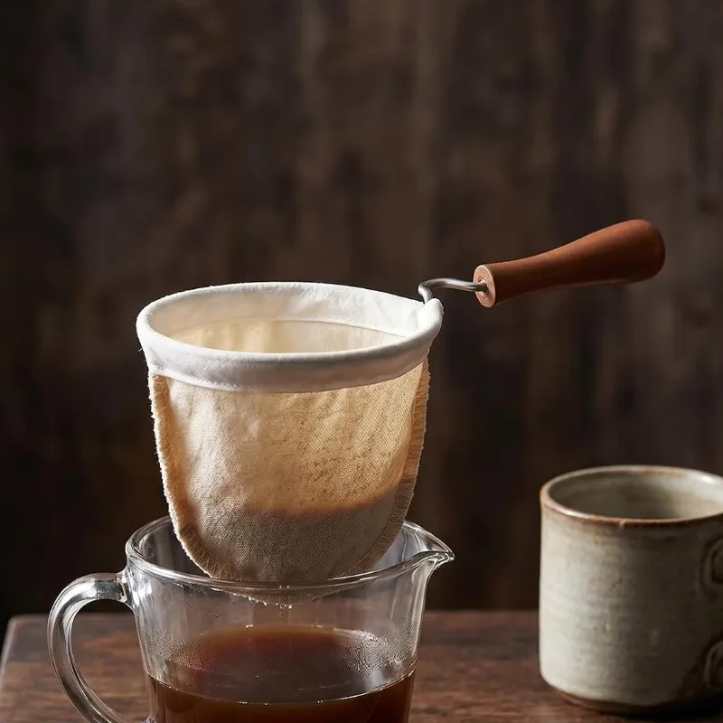 Coffee Sock Filter, Reusable Coffee Strainer Cloth ,Reusable Cloth Coffee Filters with Wooden Handle for Handmade Coffee-Lovers