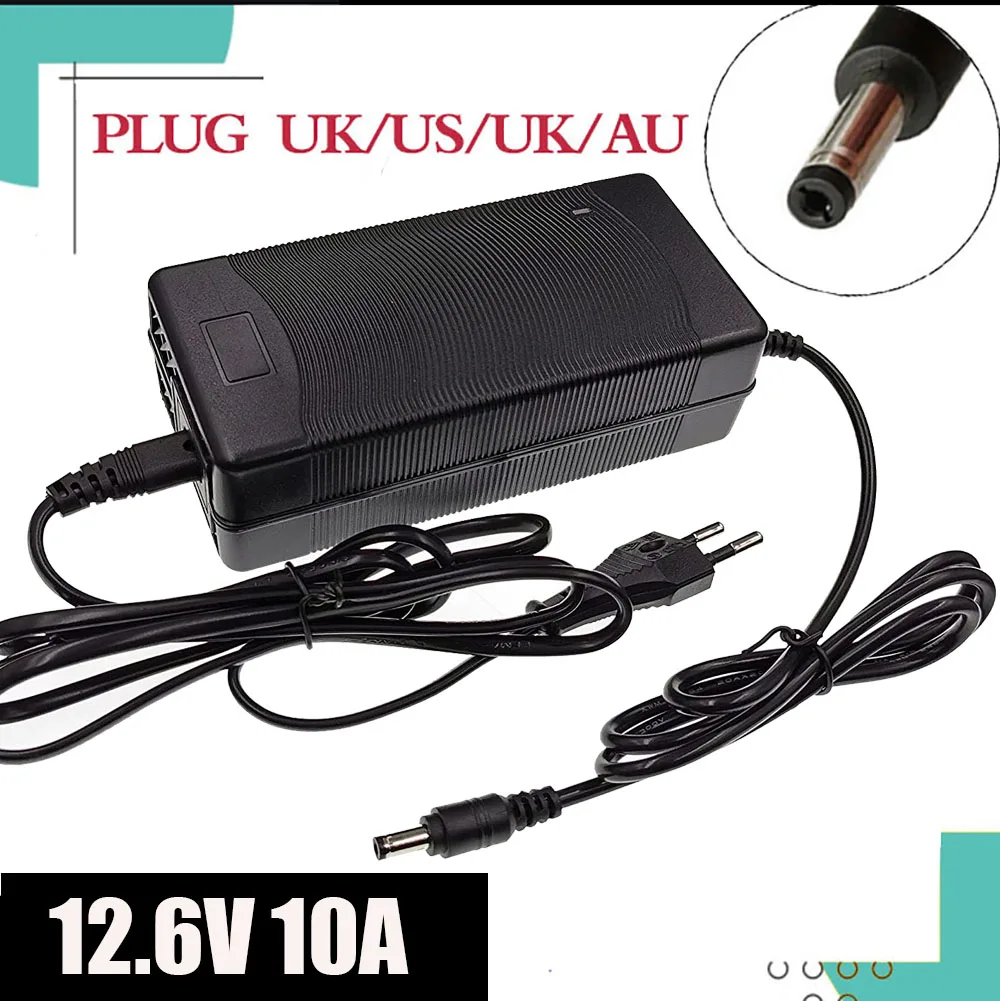 

12.6V 10A battery charger fast charge 18650 lithium ion 3 series 12V lithium battery pack high quality charger EU/US/AU/UK Plug