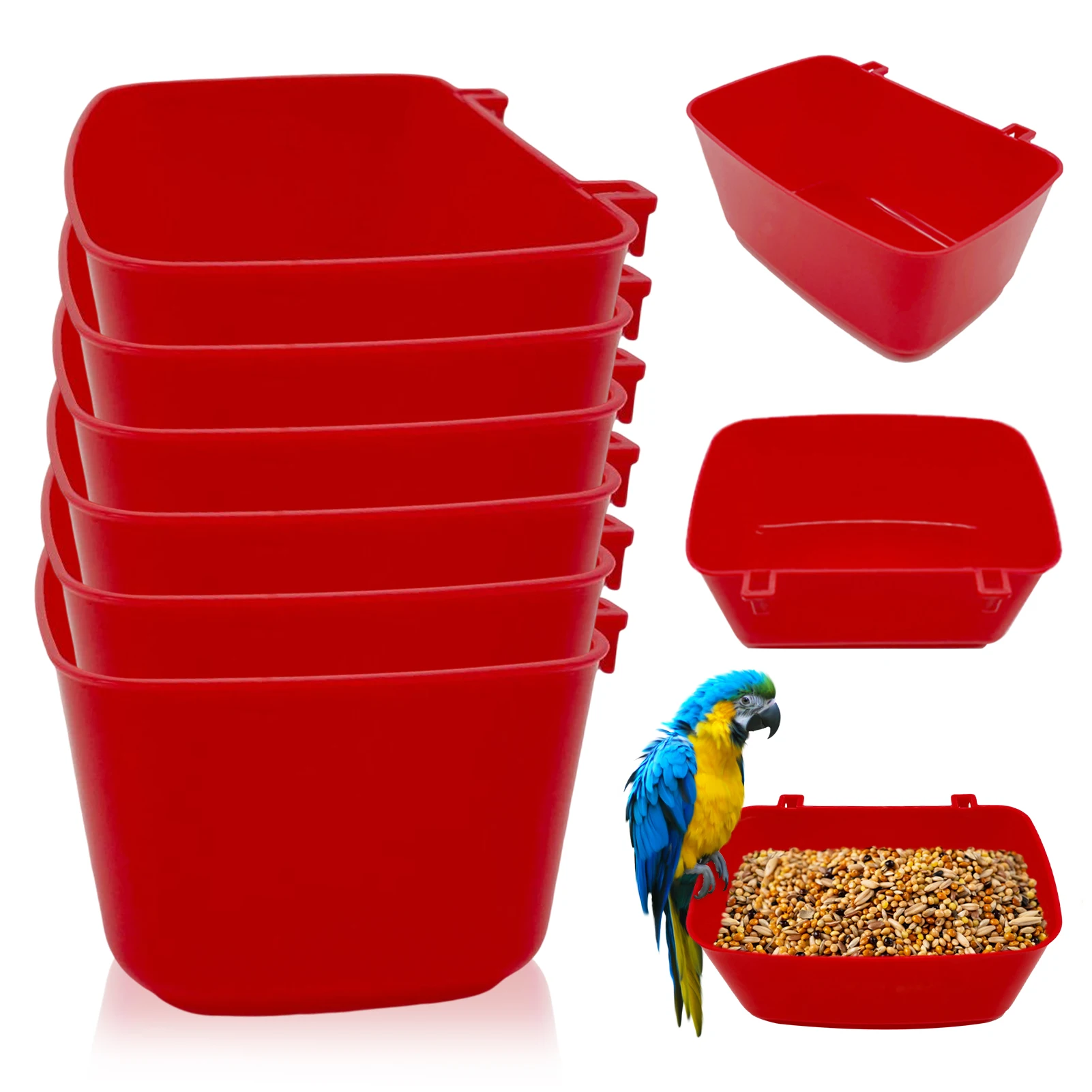 6pcs Feeder Waterer Chicken Puppy Cat With Hooks Plastic Red Watering Container Feeding Bowls Cage Cups