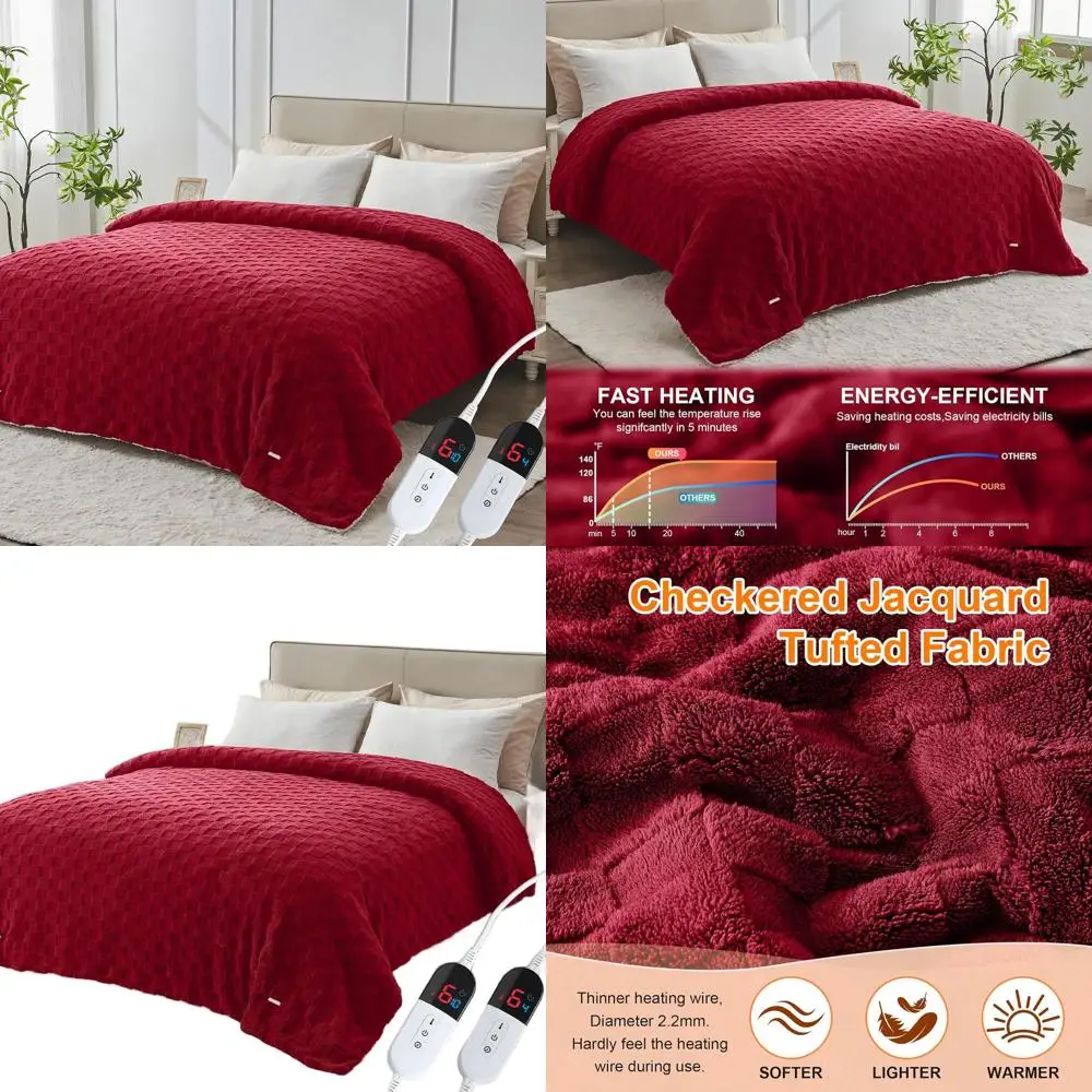 

Одеяло с электрическим подогревом размера «queen-size» с двойным управлением — клетчатый шерпа, 84x90, 6 уровней нагрева, 10-часовое автоматическое отключение, перегрев