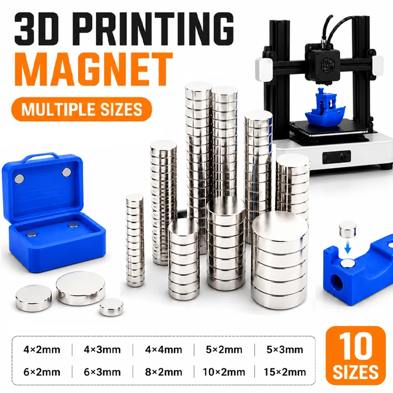 Image of 3D-Druckwerkzeug-Set mit Starken Kreismagneten in 10 Größen für Bambu Lab Neodym-Magnetscheiben DIY für 3D-Drucker-Modellteile
