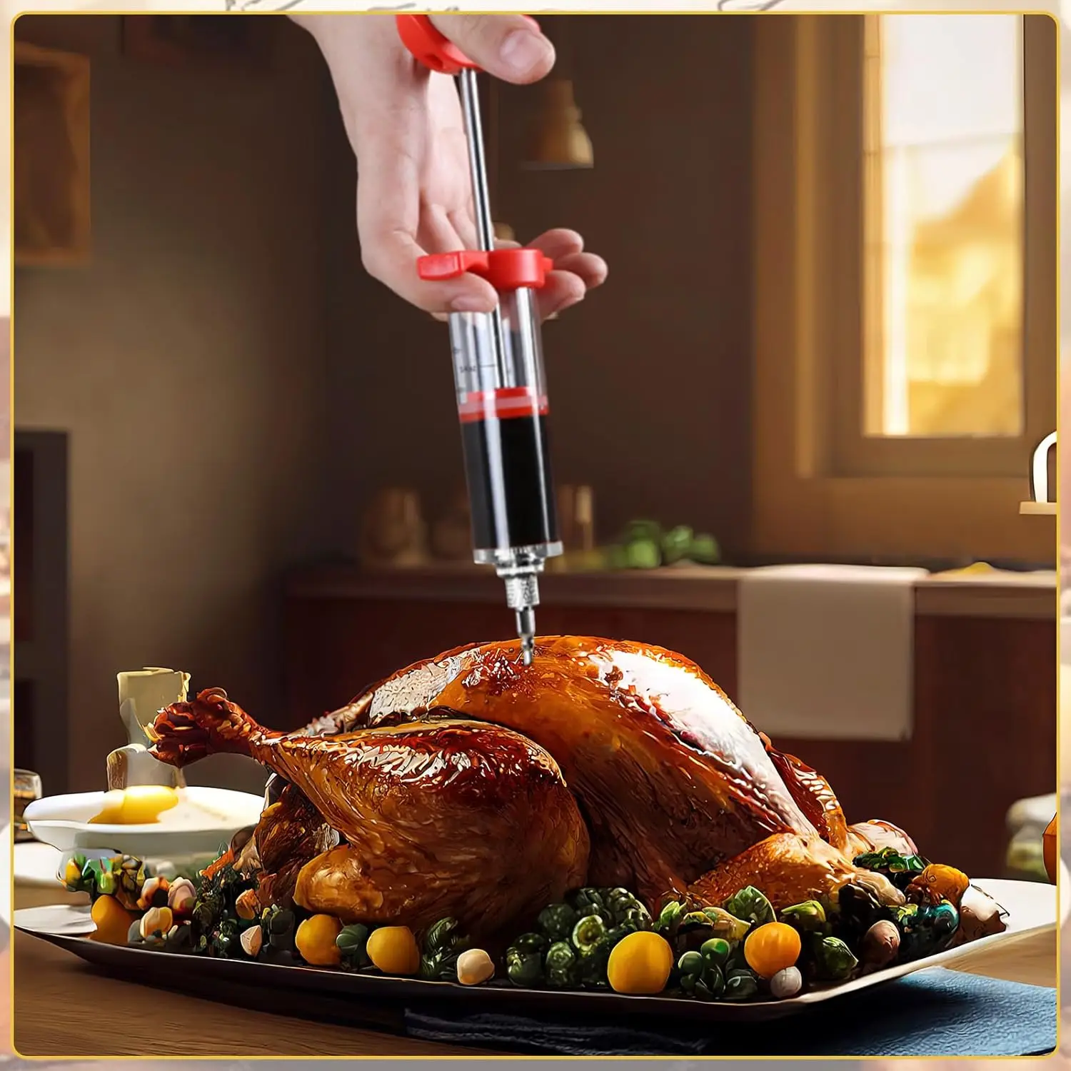 اللحوم تركيا حاقن حقنة عدة مع إبرة دائمة شواء تركيا شواء التوابل صلصة نكهة المطبخ الطبخ ماء مالح حاقن #6