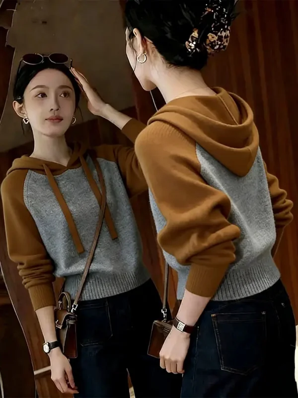 

Casual Lazy Sle Knitted Sweater Hooded Long Sve Color Blo Slim Fit Winter New Arrival Women's Faion Online Exclusive