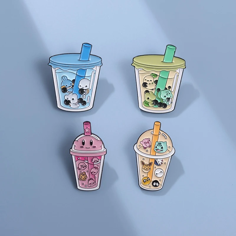 Cartoon Animals Milk Tea Lapel Pins Fashion Personalized Juice Drink Cup Enamel Brooch Denim Backpack Accessories Jewelry Gifts