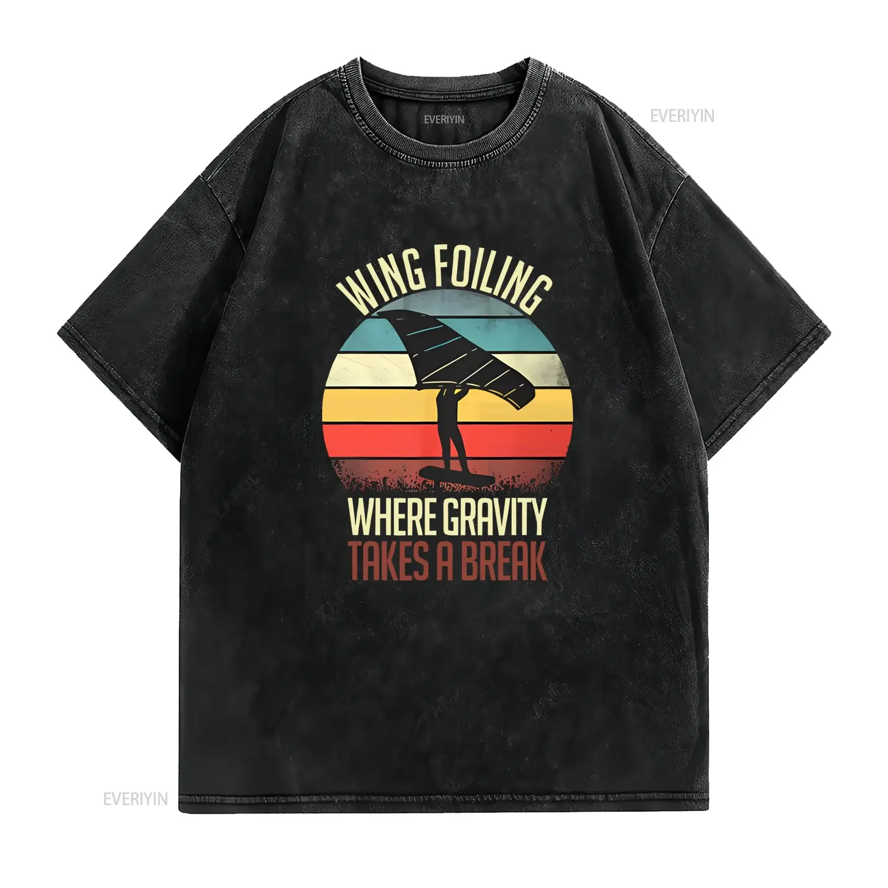 Wingfoil Surf T Shirt met Rugprint Hydrofoil Foilboard Waterdesign Casual Ronde Hals voor Wing Foil Liefhebbers Het Hele