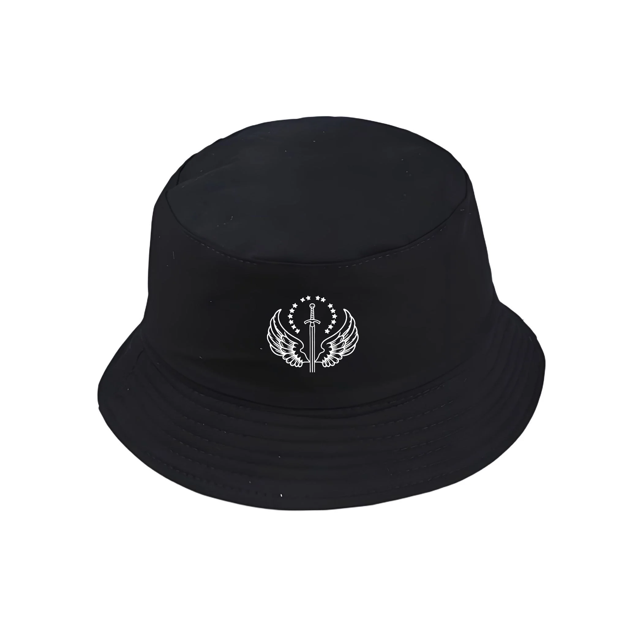 Bucket Hat Embroidery Sword Wing Cotton Fisherman's Hat Y2K Vintage Streetwear Casual Packable Sun Bucket Cap