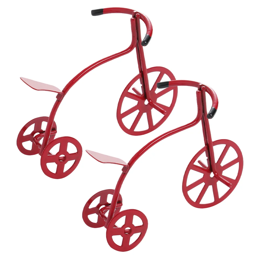 

2 Pcs Dollhouse Accessories Mini Tricycle Miniature Artificial Bike Decorations Alloy Model Tiny Toddler