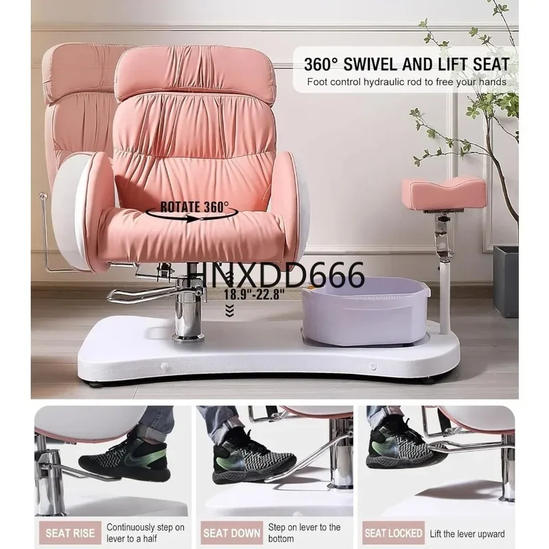 Hydraulic Pedicure Chair with Foot Spa, No Plumbing Required, 360 Swivel Reclining Unit for Nail Technicians