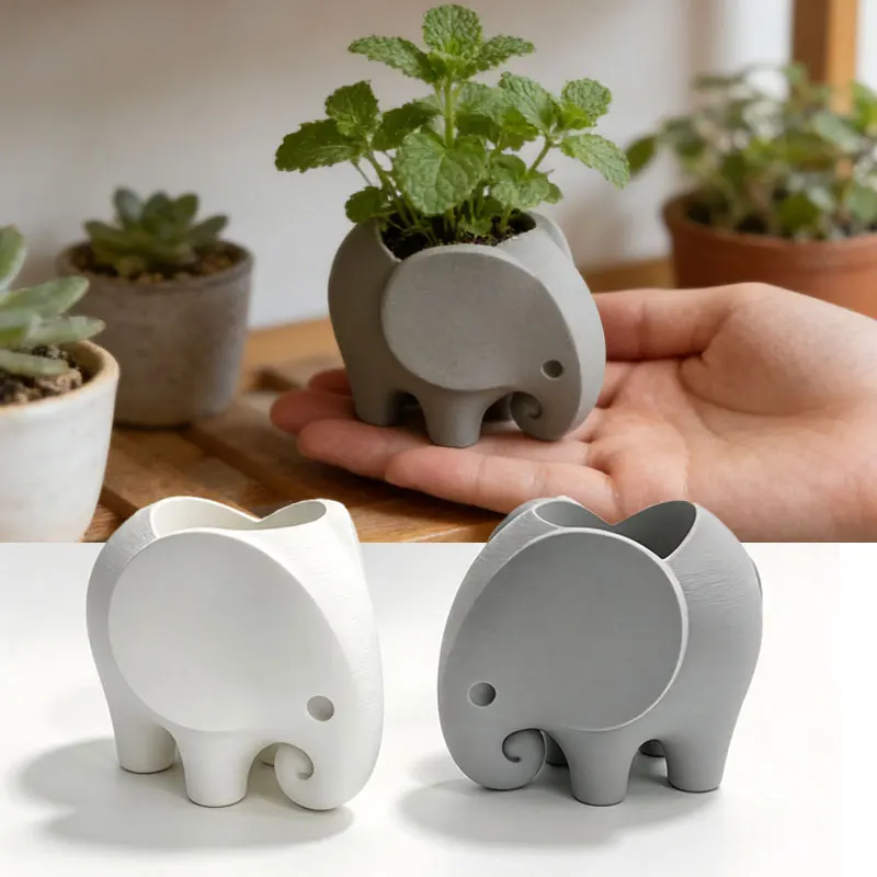 Plastic 3D Printed Elephant Flowerpot Succulent Planter Animal Design Mini Elephant Planter Pot Stands for Indoor/Outdoor Use