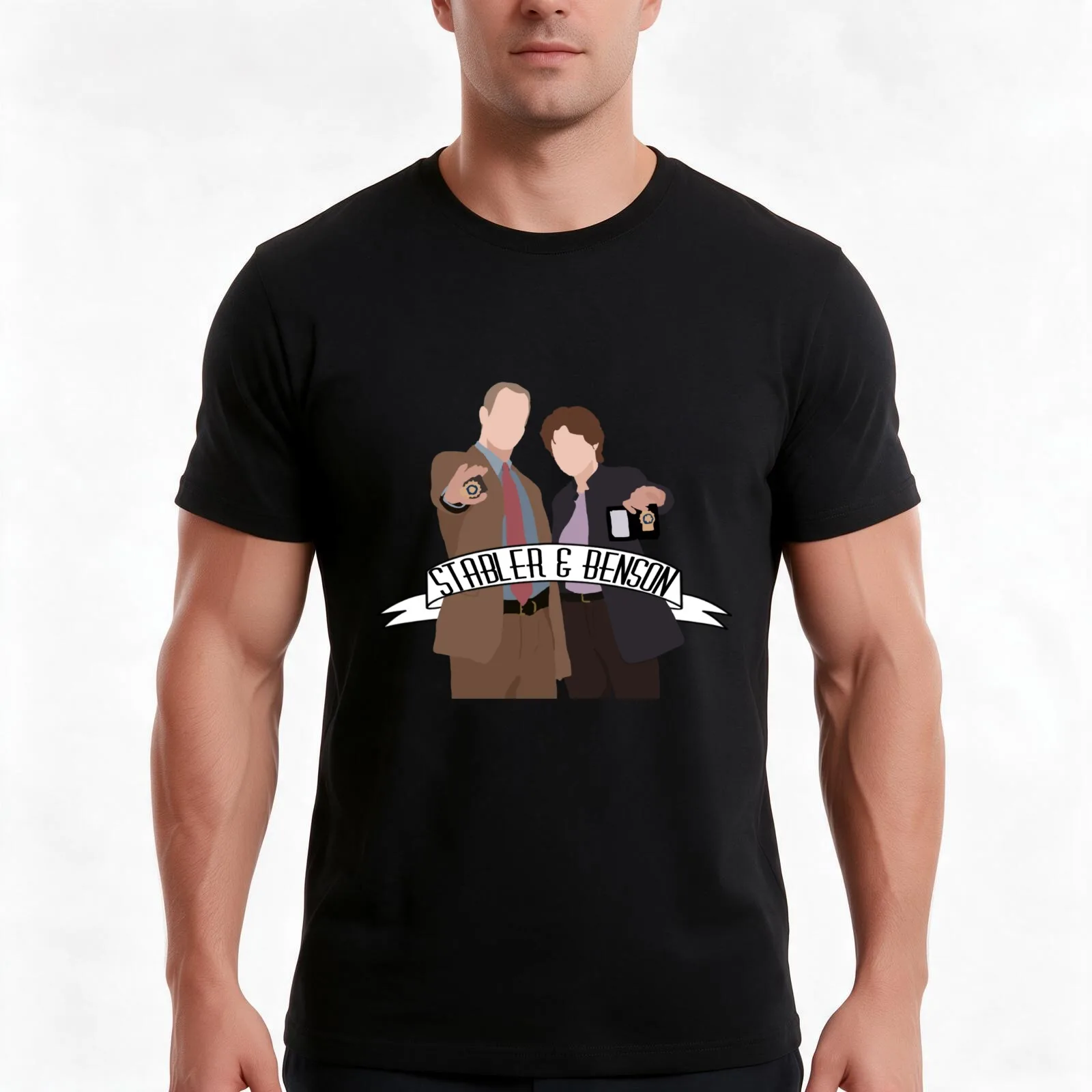 Detectives Stabler and Benson Active T-Shirt, Summer Casual Cotton Tee, Oversized Streetwear Tops, Vintage Graphic Print