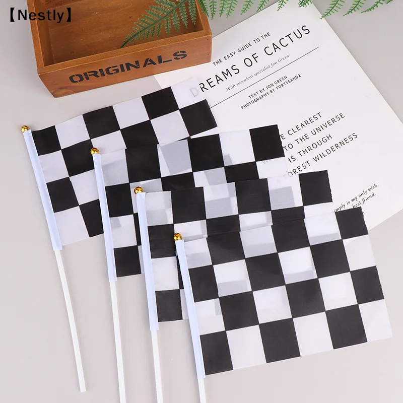 10Pcs Checkered Black White Pennant Banner Racing Flags Stick Racing Traffic Cones Party Decor Racing Car Party Supplies〔Nest〕 - view 4