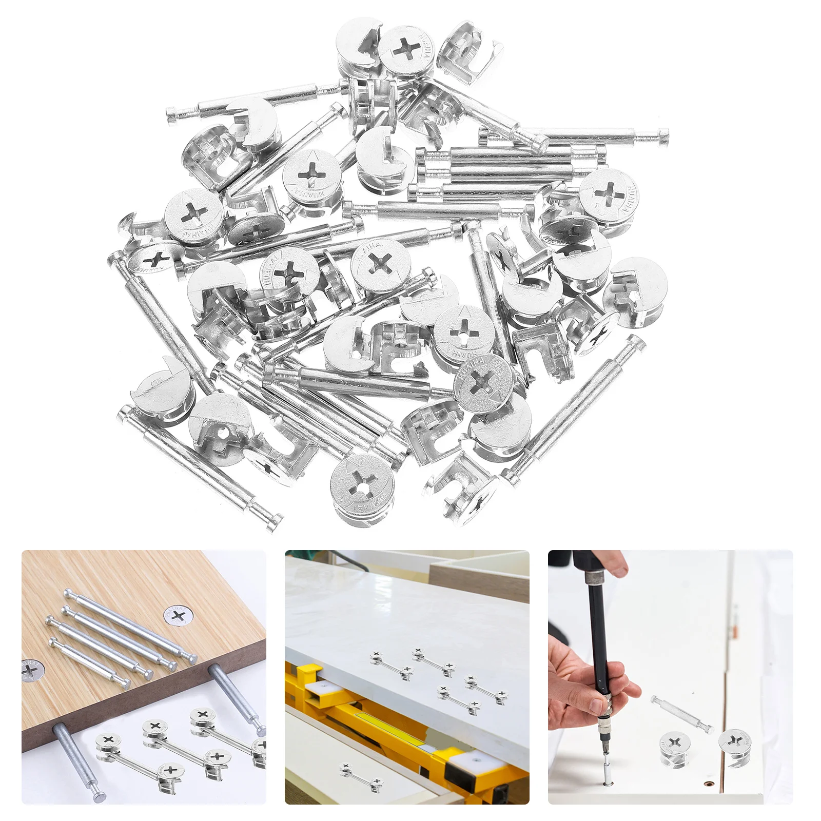 

20Sets Furniture Cam Lock Fittings Kit Metal Connectors Dowels Fastener Screws Cabinet Furniture Connectors Repair